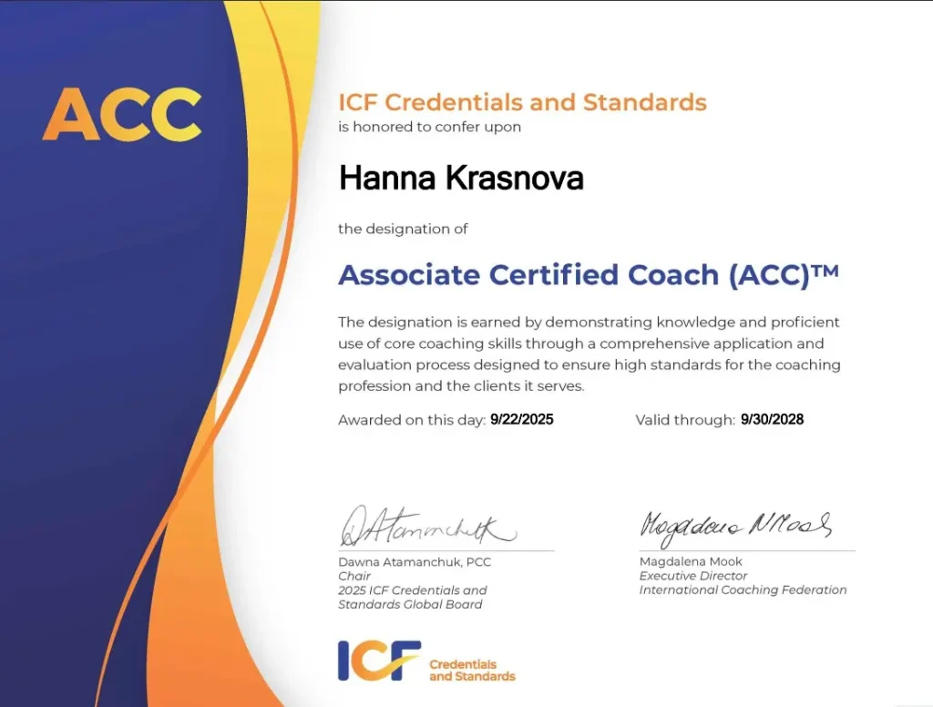 Hanna Krasnova ICF ACC Certificate 2025-2028