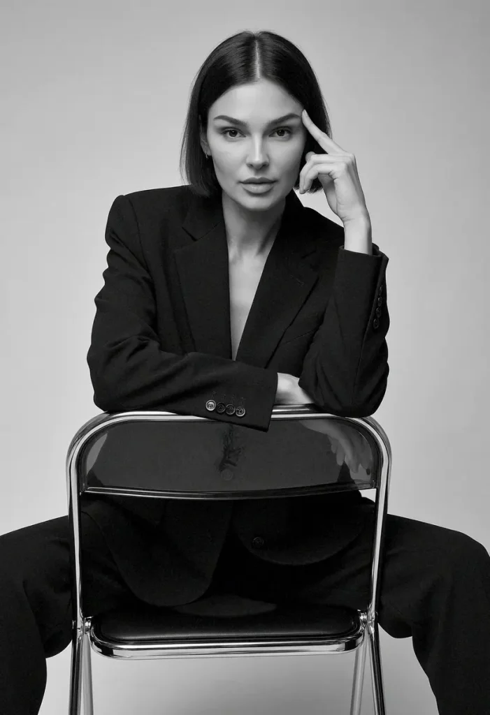 Анна  Краснова в студии на стуле